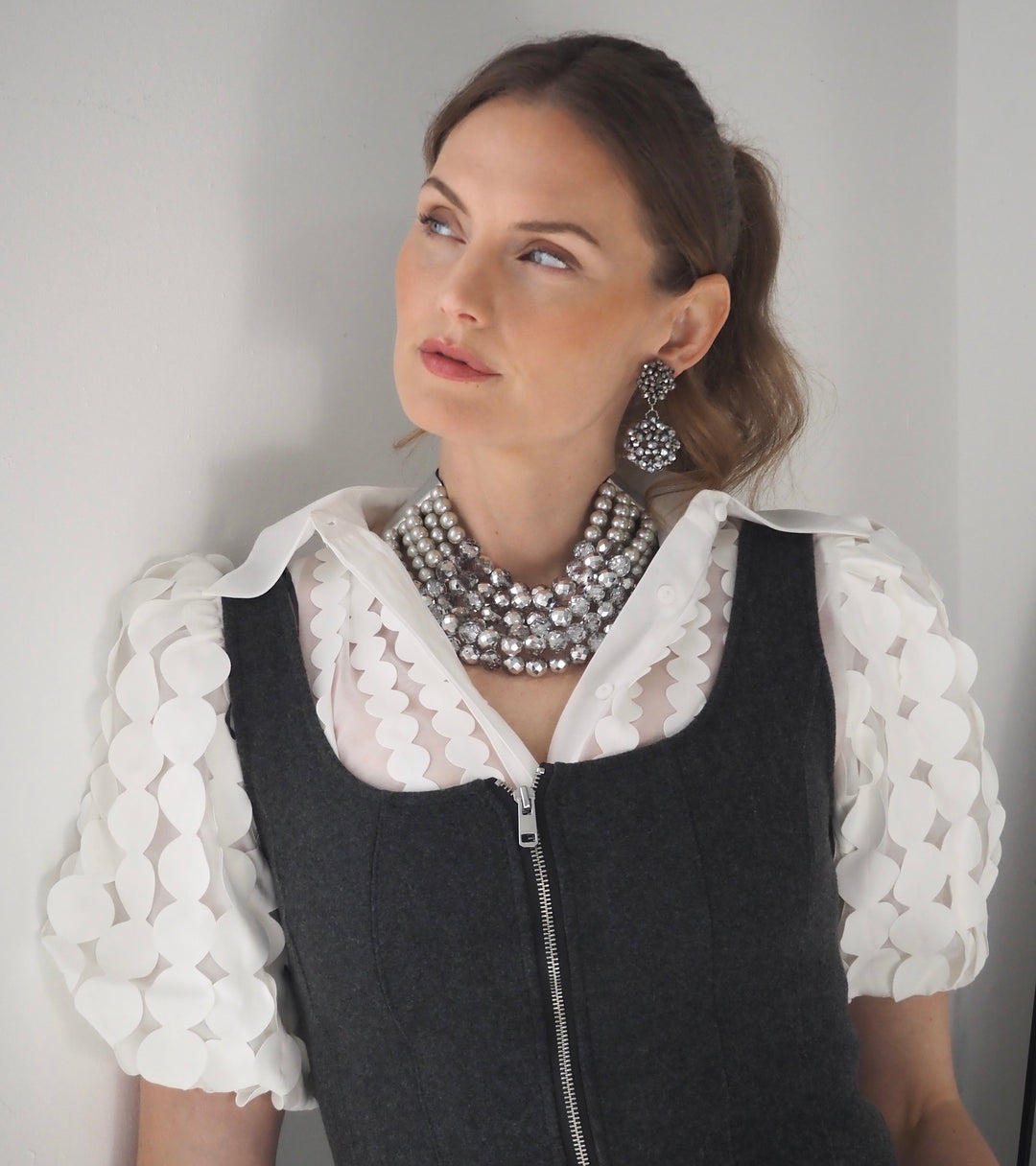 Lucia Crystal Silver Glass Pearl Necklace