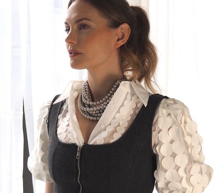 Bella Glass Pearl Silver on Black Collar Necklace