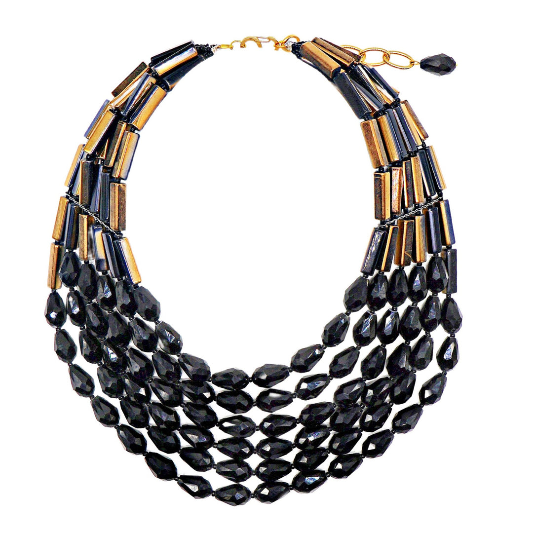 Rita Crystal Jet Black Gold Necklace