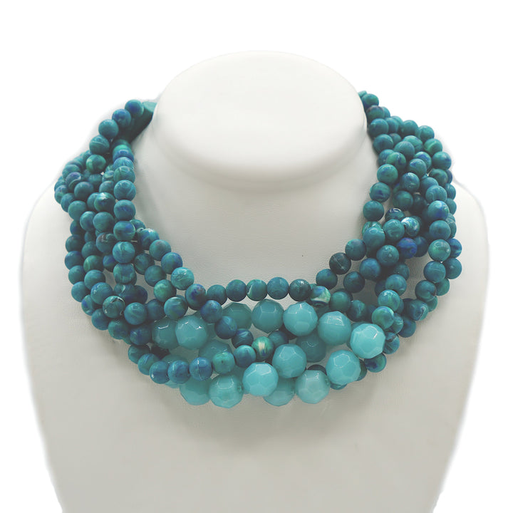 Olympia Braided Marble Aqua Lagoon Necklace