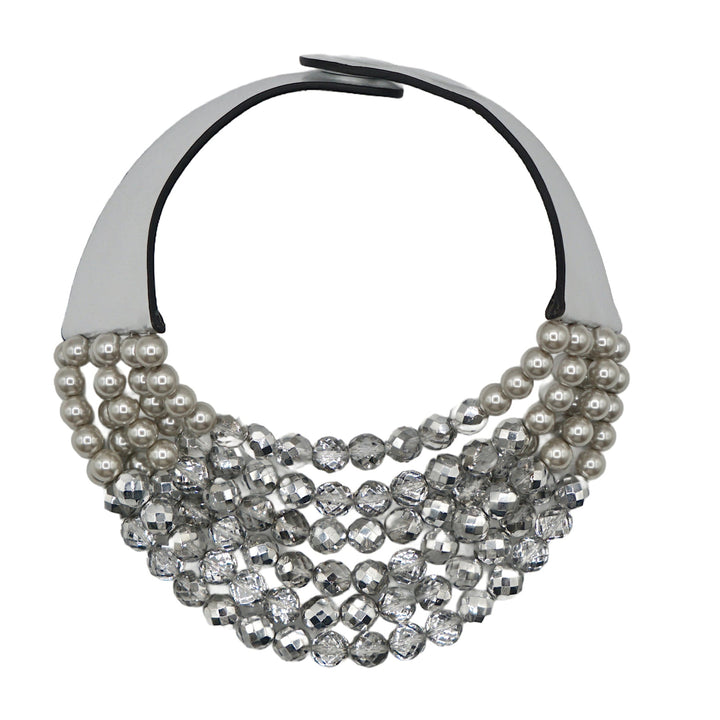 Lucia Crystal Silver Glass Pearl Necklace