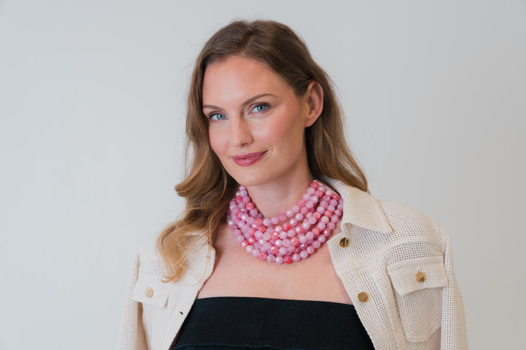 Bella Three Tone Marble Rose Pink Necklace