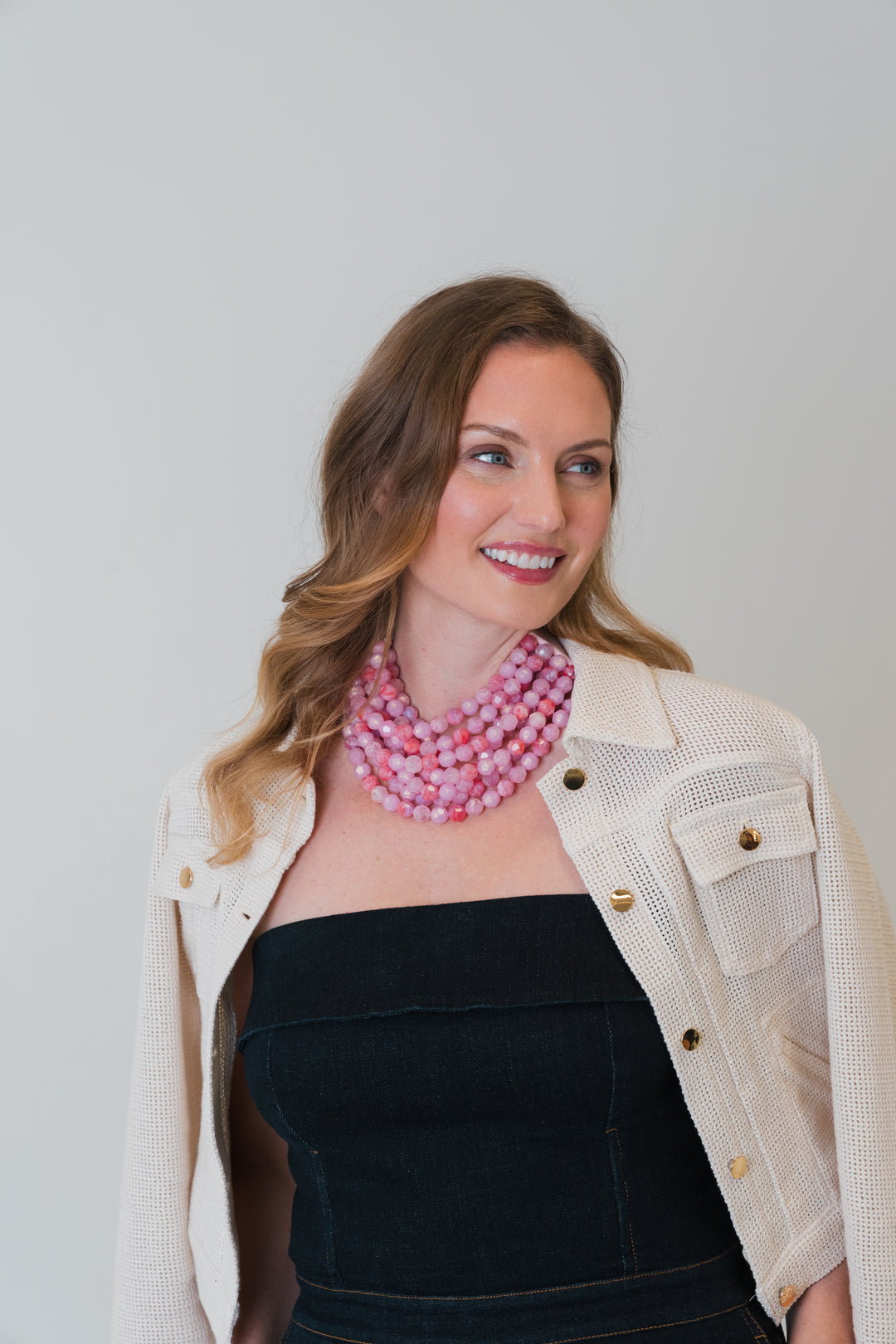 Bella Three Tone Marble Rose Pink Necklace