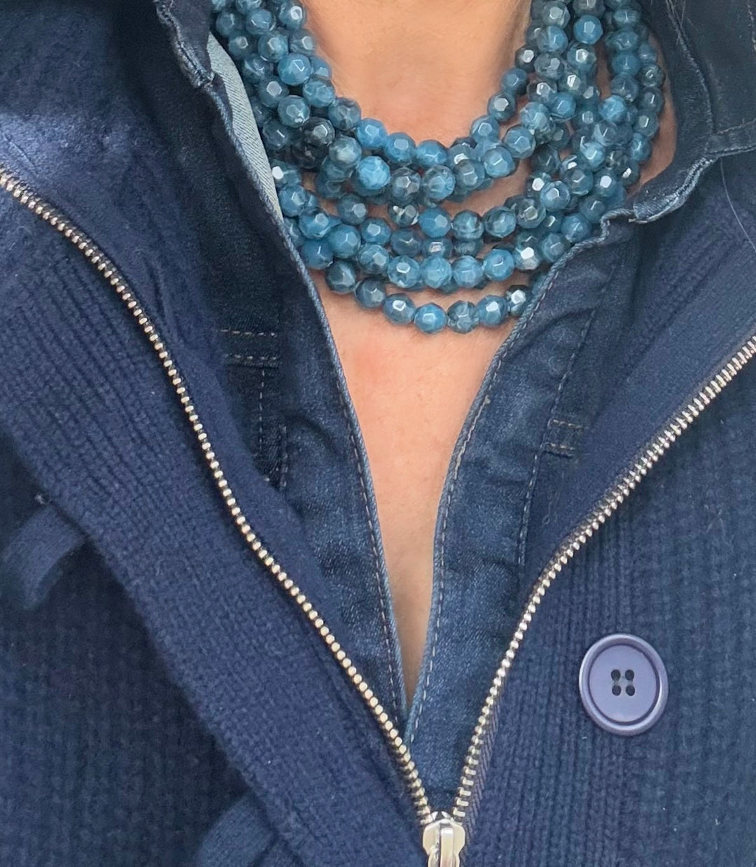 Medium Bella Teal Blue Jean Necklace