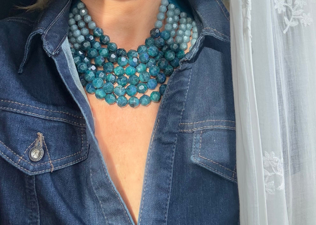 Lucia Marble Teal Iris Blue Necklace