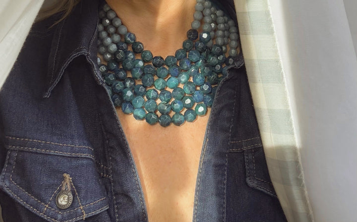 Lucia Marble Teal Iris Blue Necklace