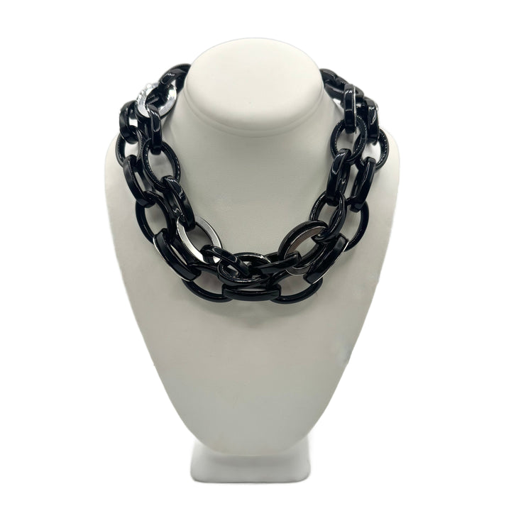 Mirella Jet Black Silver/Resin Chain Link Necklace