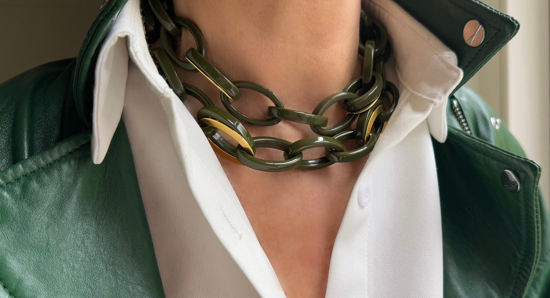 Mirella Marble Olive Gold/Resin Chain