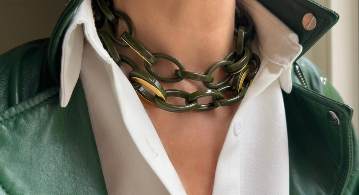 Mirella Marble Olive Gold/Resin Chain