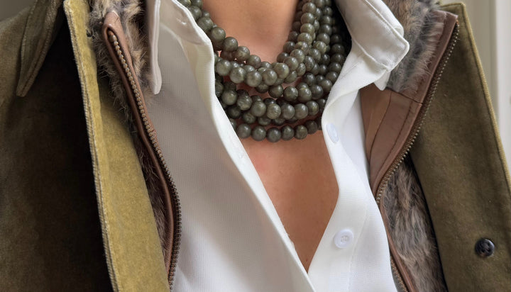 Medium Bella Matte Marble Olive Necklace