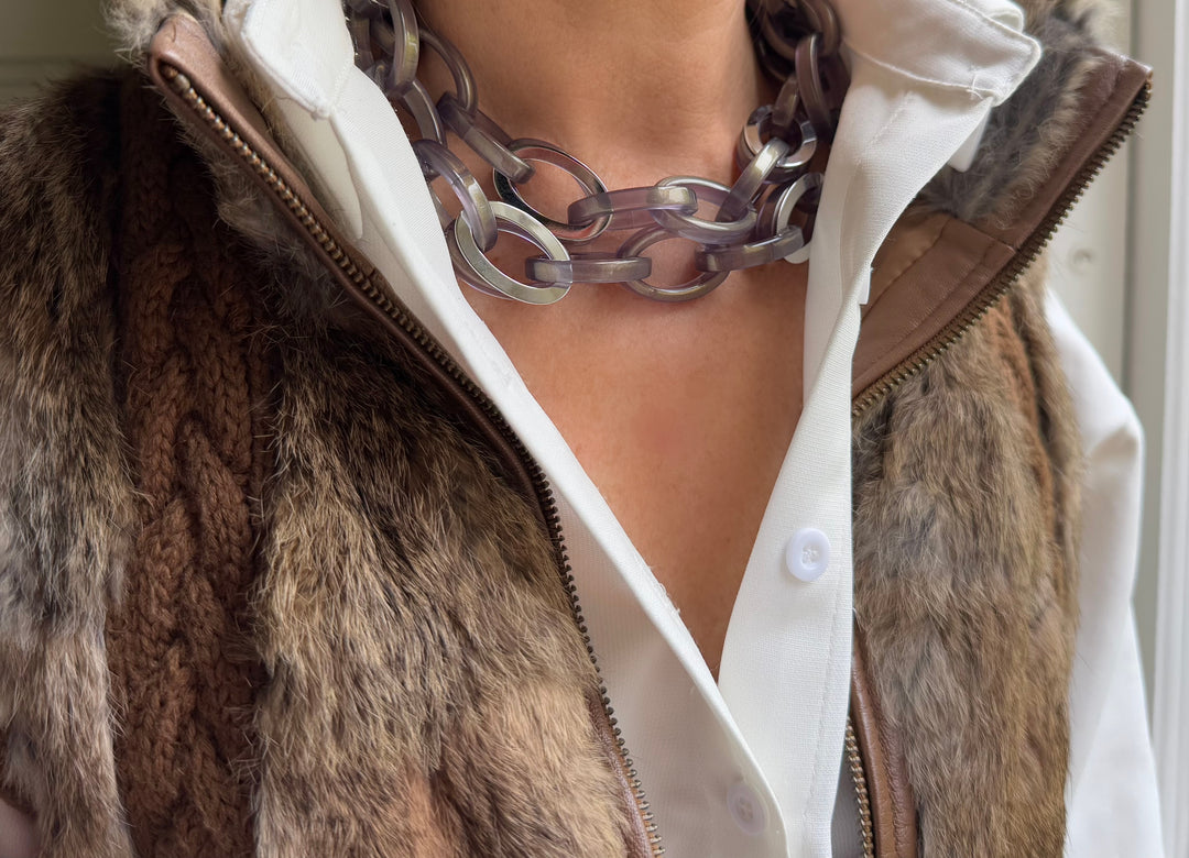 Mirella Slate Grey Silver/Resin Chain Link Necklace