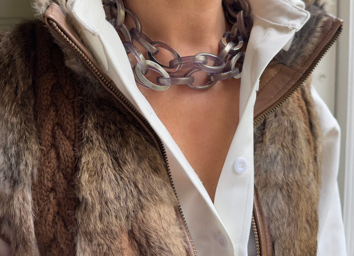 Mirella Slate Grey Silver/Resin Chain Link Necklace