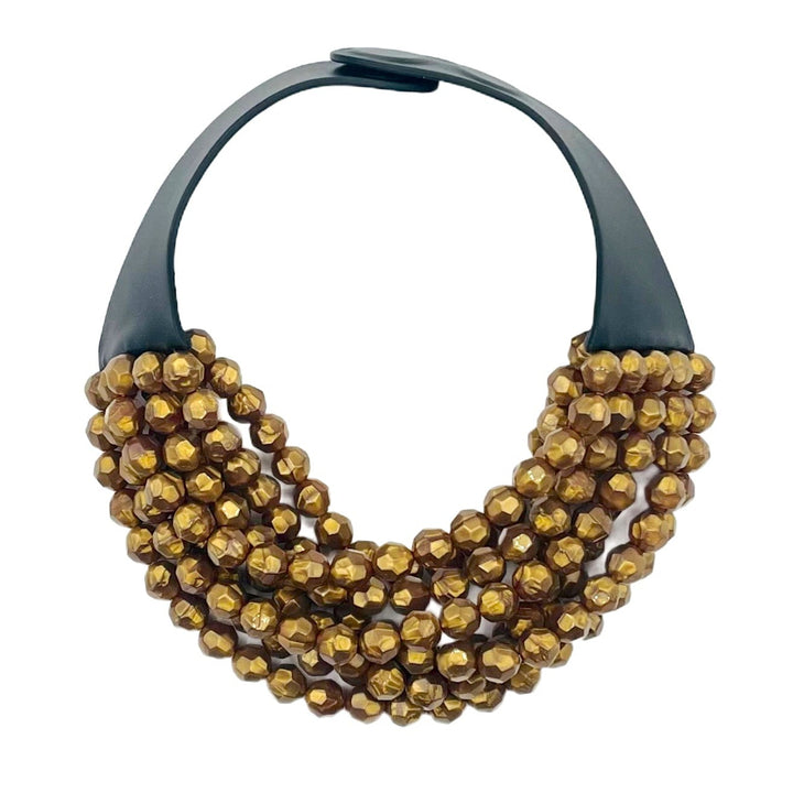 Bella Holiday Gold on Black Leather Collar Necklace