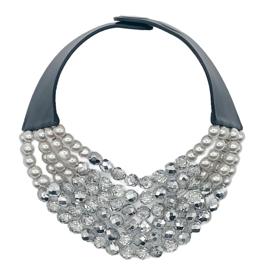 Lucia Crystal Silver Glass Pearl Necklace