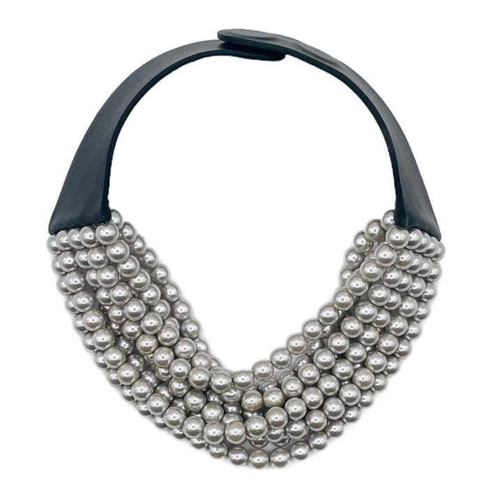 Bella Glass Pearl Silver on Black Collar Necklace