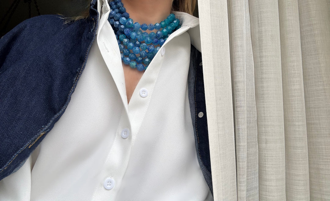 Bella Three Tone  Gradated Marble Blue Lagoon Necklace