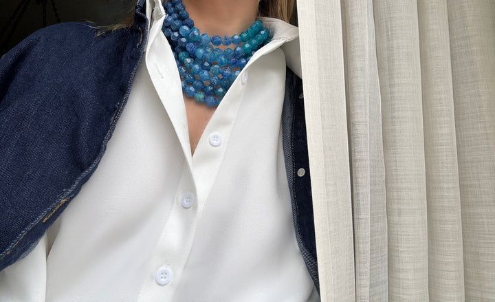 Bella Three Tone  Gradated Marble Blue Lagoon Necklace