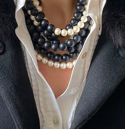 Marcella Black Matte/Pearl Necklace