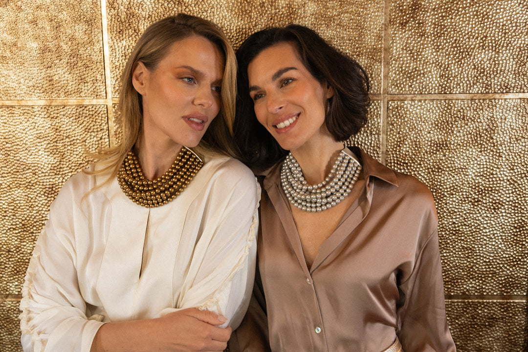 Bella Metallic Gold Pearl Necklace