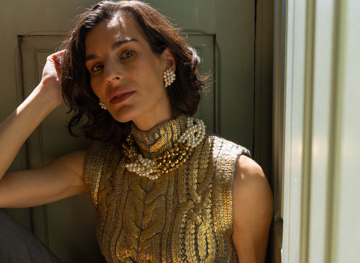 Olympia Braided Gold Glass & Pearl Necklace