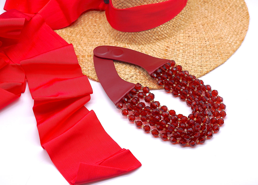Bella Luxe Long Opaline Red Necklace